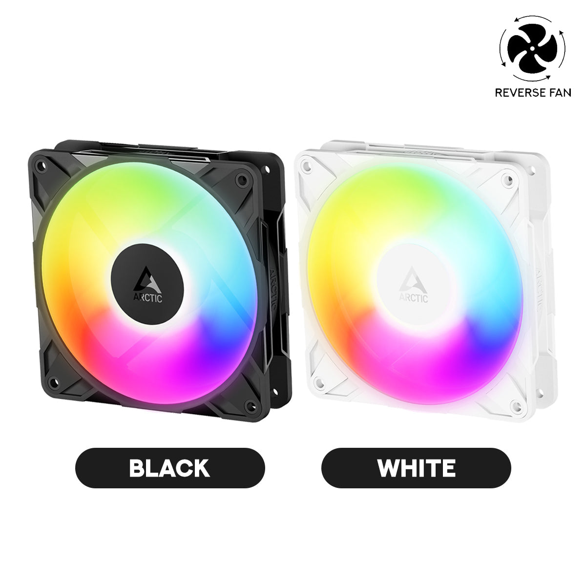Arctic P12 Pro Reverse 120mm A-RGB PWM Single Fan with Cable Splitter (Black, White) (ACFAN00322A, ACFAN00325A)