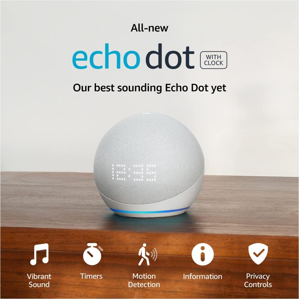 Amazon Echo Dot 5th Gen Smart Speaker With Clock & Alexa (Glacier White)
