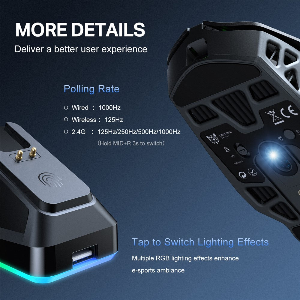 Onikuma DM09 Tri-Mode RGB Wireless Gaming Mouse (Black)