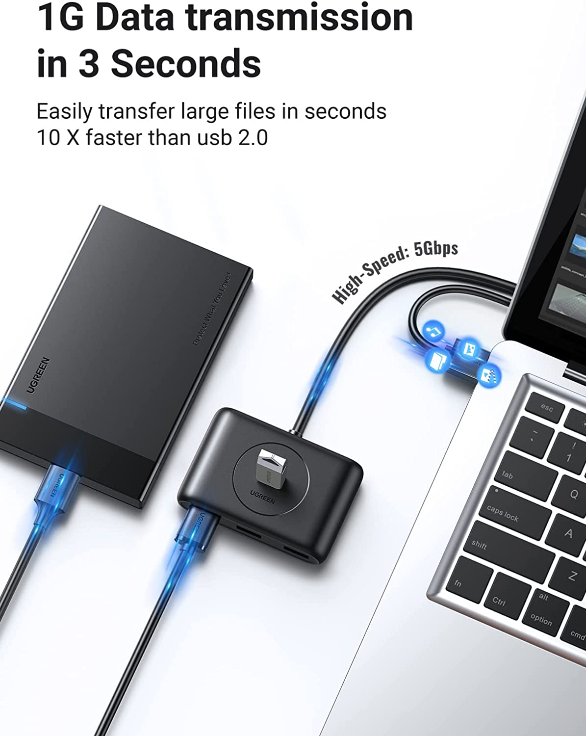 UGreen USB 3.0 A 4 Ports Hub 8k 1m (Black) (CR113/20291)