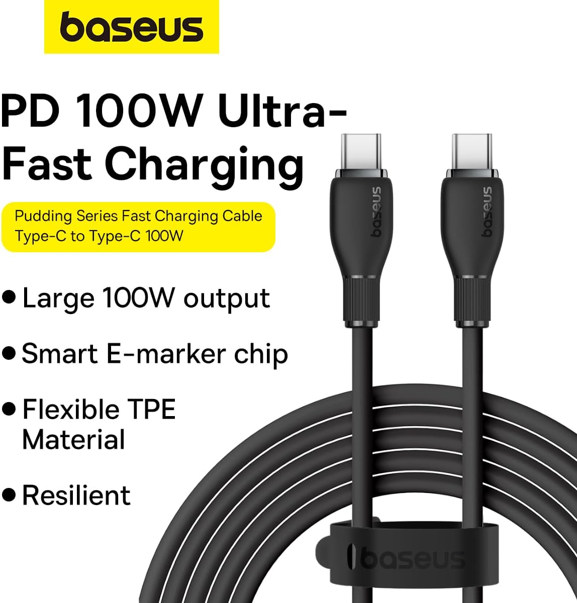 Baseus Pudding Series Fast Charging Cable Type-C to Type-C 100W (Cluster Black) (1.2M, 2M) (P10355702111-00, P10355702111-01)