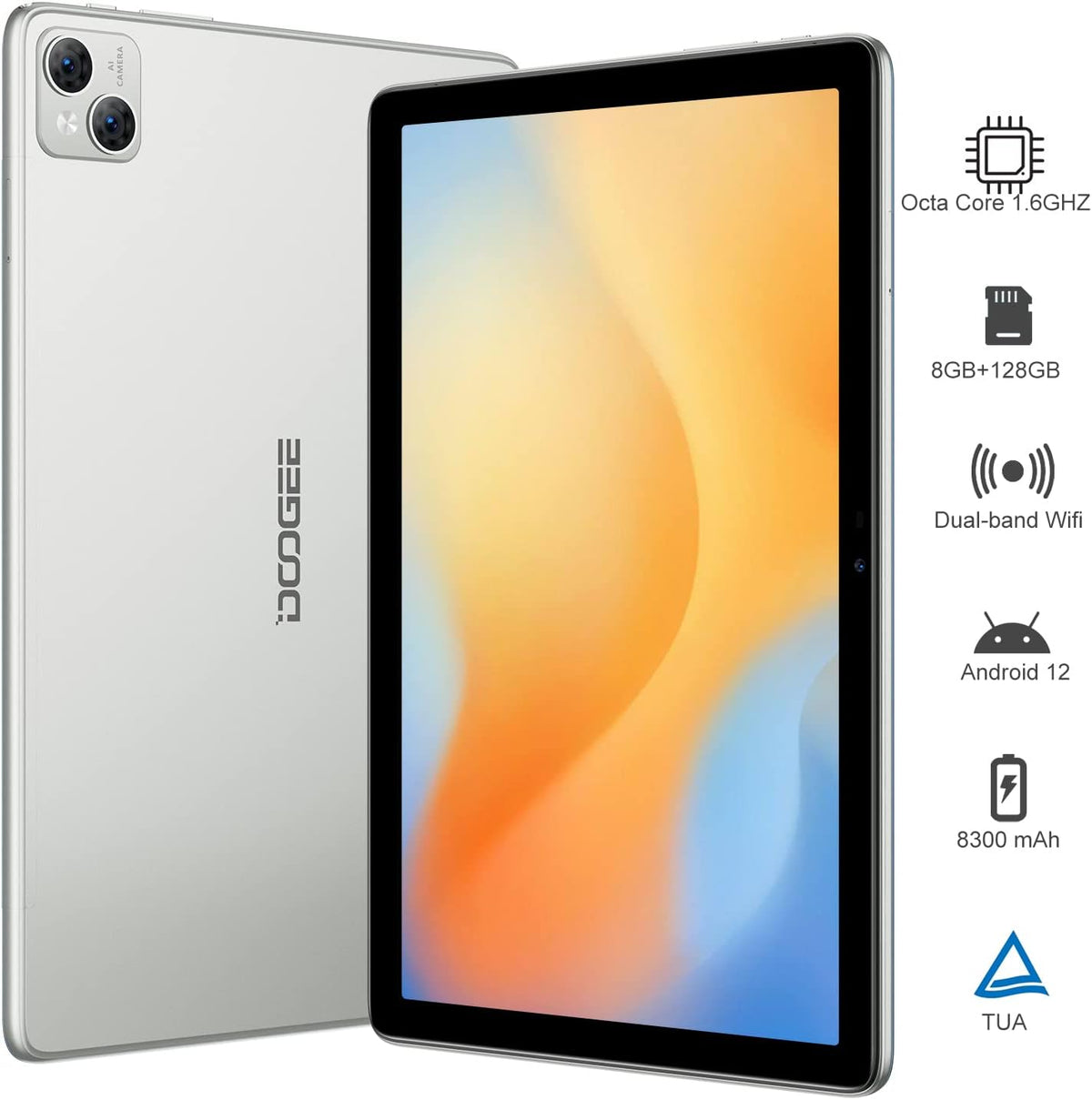 Doogee T10 Tablet 10.1" FHD+ IPS 15GB+128GB Android 12 (Moonlight Silver)