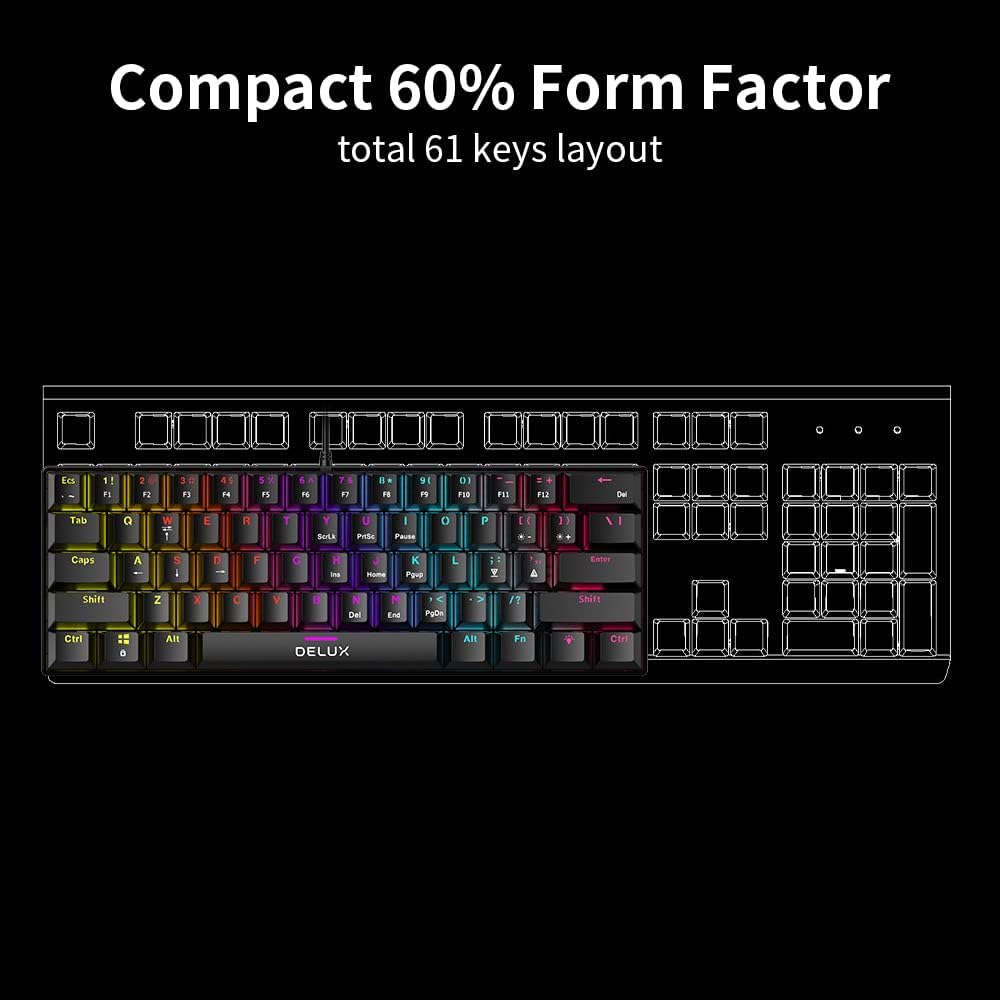 Delux KM36U 61-Keys Wired Mechanical Gaming Keyboard (Clicky Blue Switch)