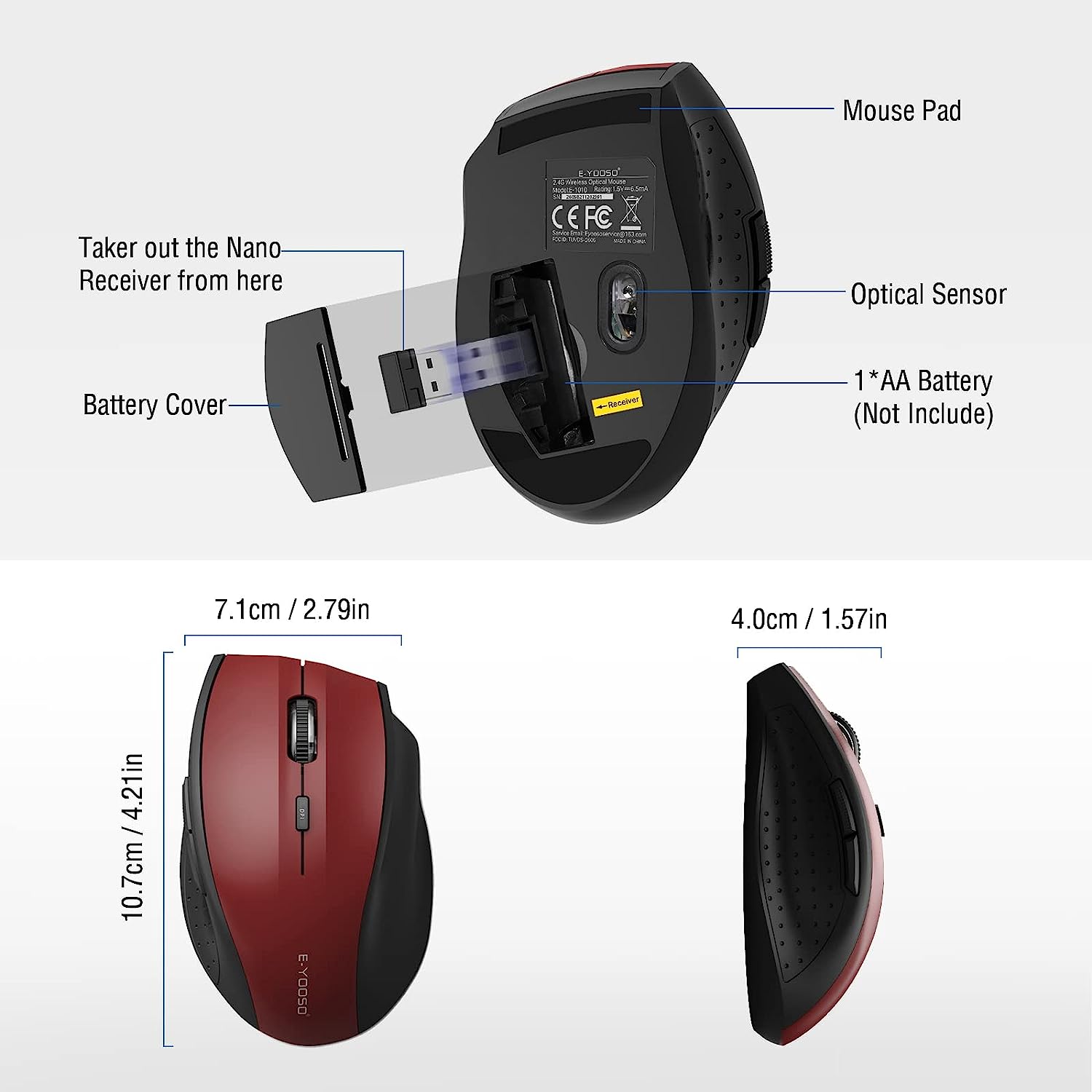 E-Yooso E-1010 Wireless Mouse (Red)