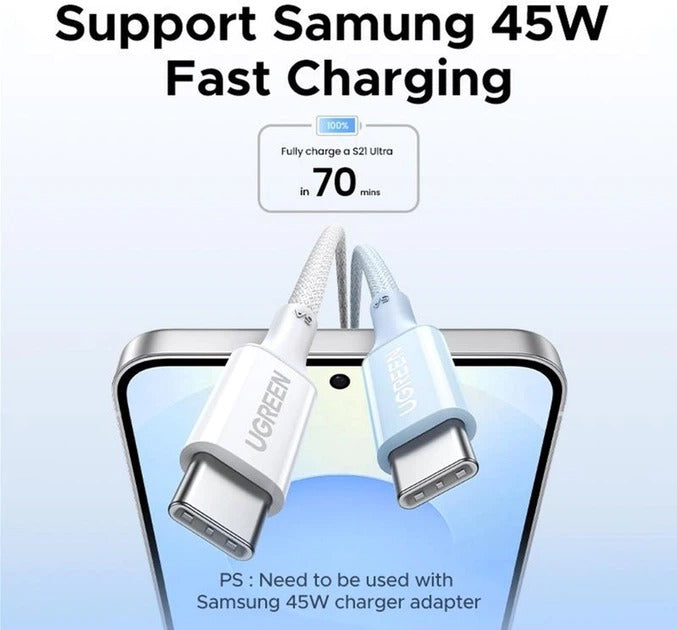 Ugreen USB-C to USB-C 5A/100W PD Fast Charging Braided Cable - 2m (White) (L502/35221)