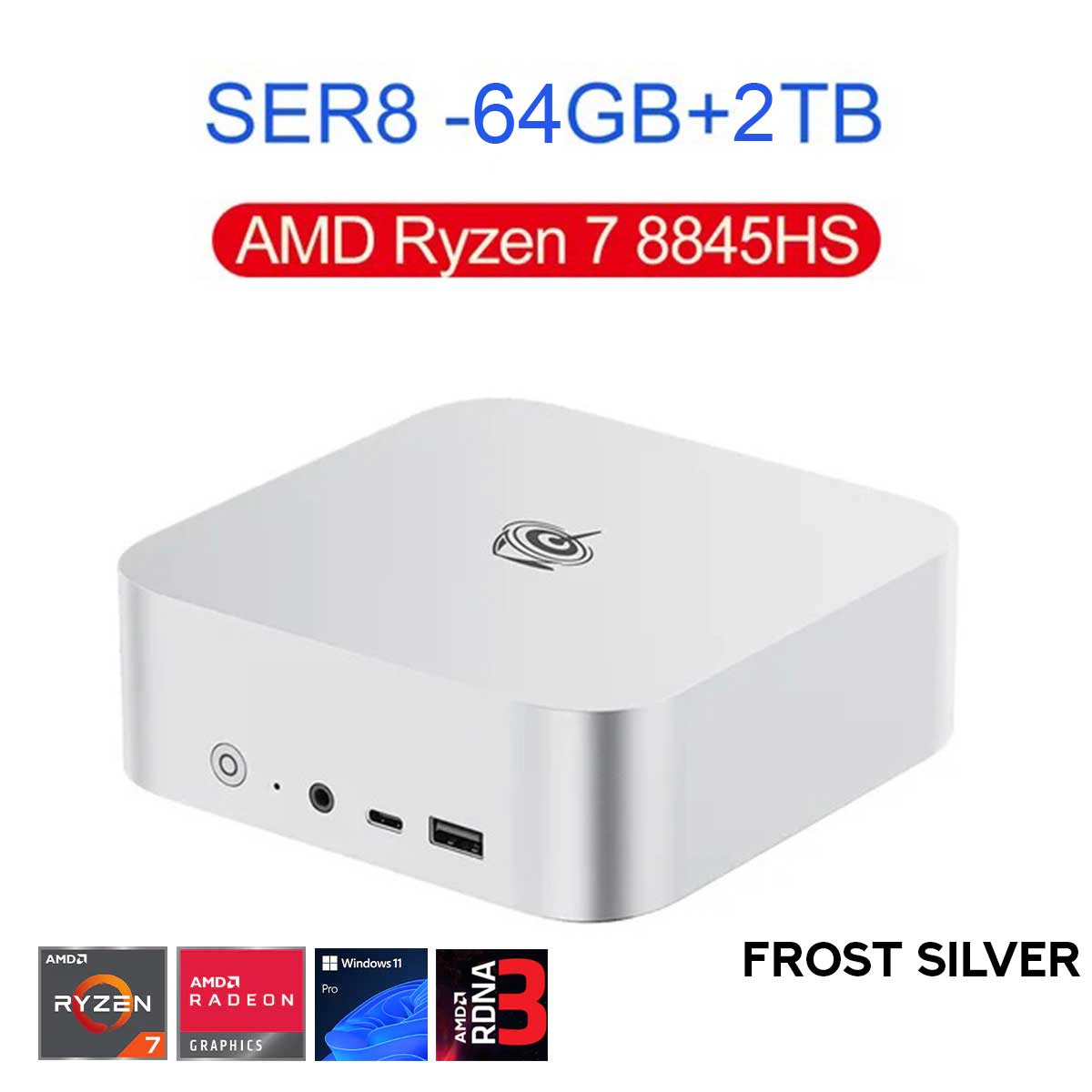 Beelink SER8 AMD Ryzen 7 8845HS Processor (32GB RAM+1TB SSD) (64GB RAM+2TB SSD) Windows 11 Pro Mini PC (Frost Silver, Space Grey)