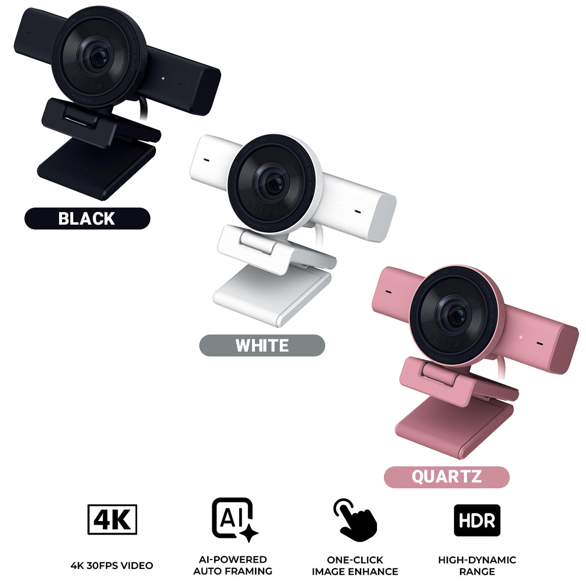 Razer Kiyo V2 4K 30 FPS AI Webcam for Creators (Black, White, Quartz)