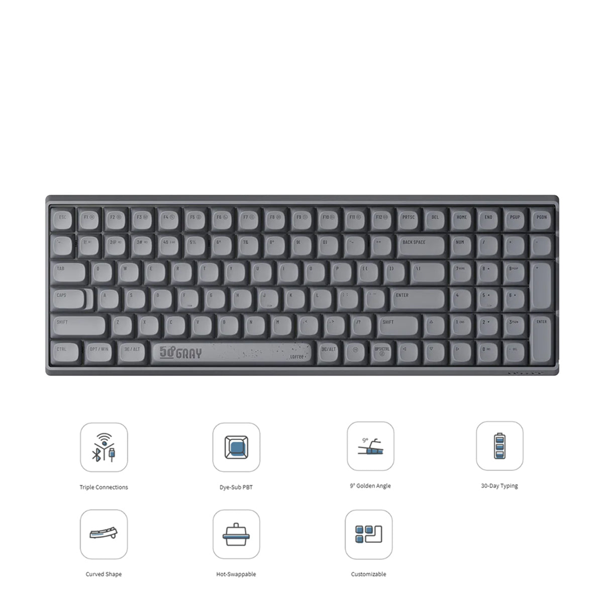 Lofree Touch 100 Keys Triple Mode Wireless Mechanical Keyboard (Grey)
