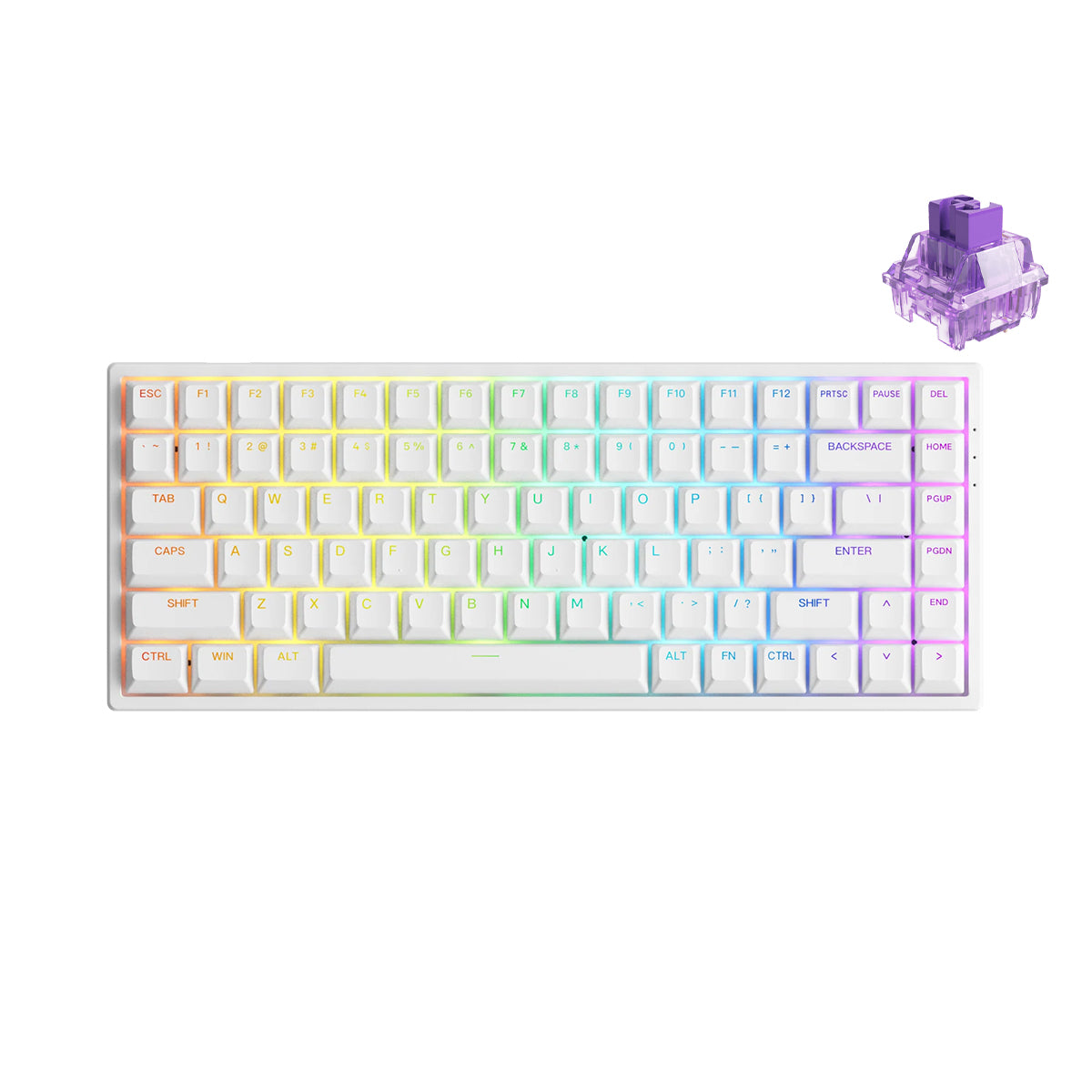 Akko 3084S Shine-Through RGB Hot-Swappable Mechanical Keyboard White (Akko CS Jelly Purple)