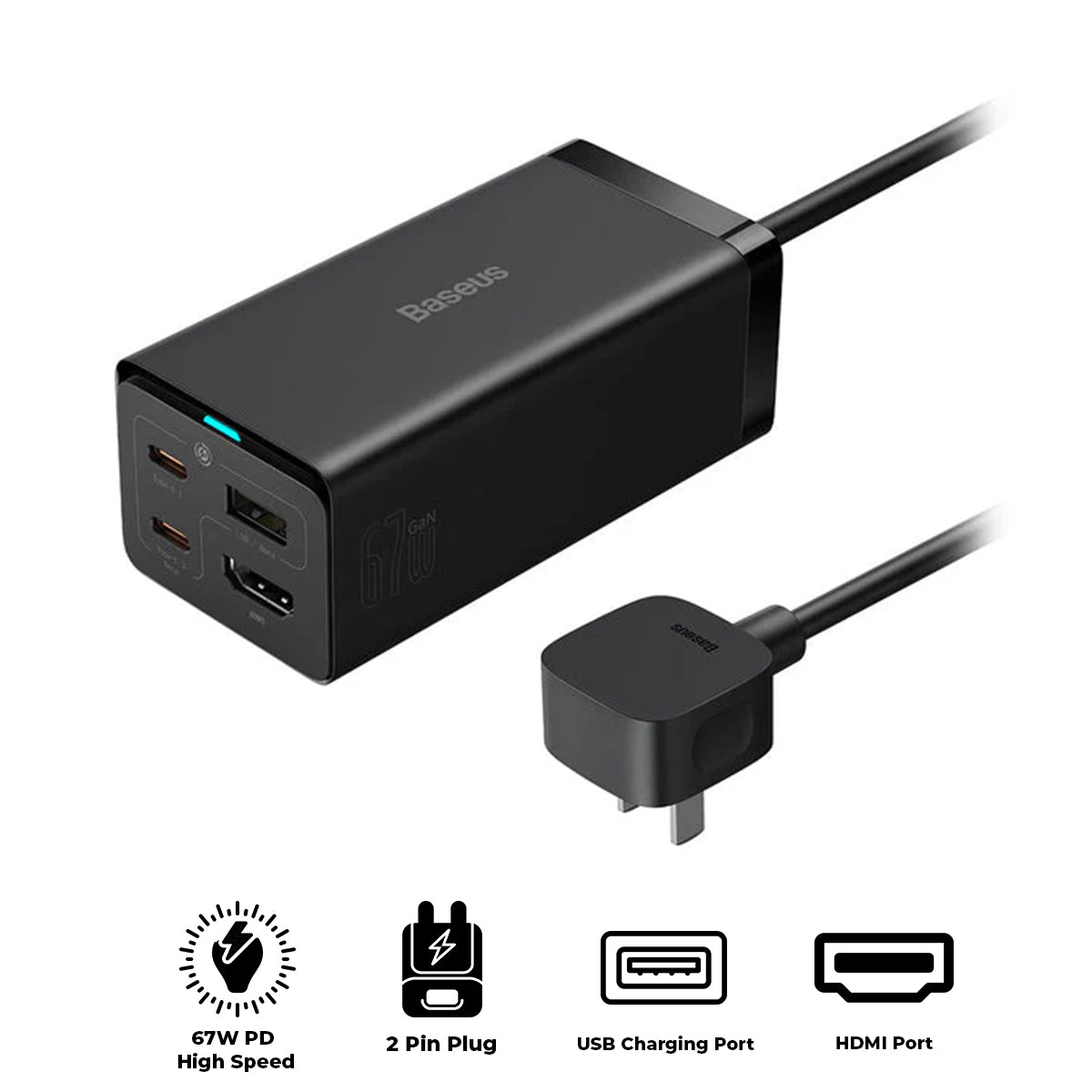 Baseus Gan5 Pro Desktop Fast Charger 1U+2C+HDMI 67W (Black) (CCGP110101)