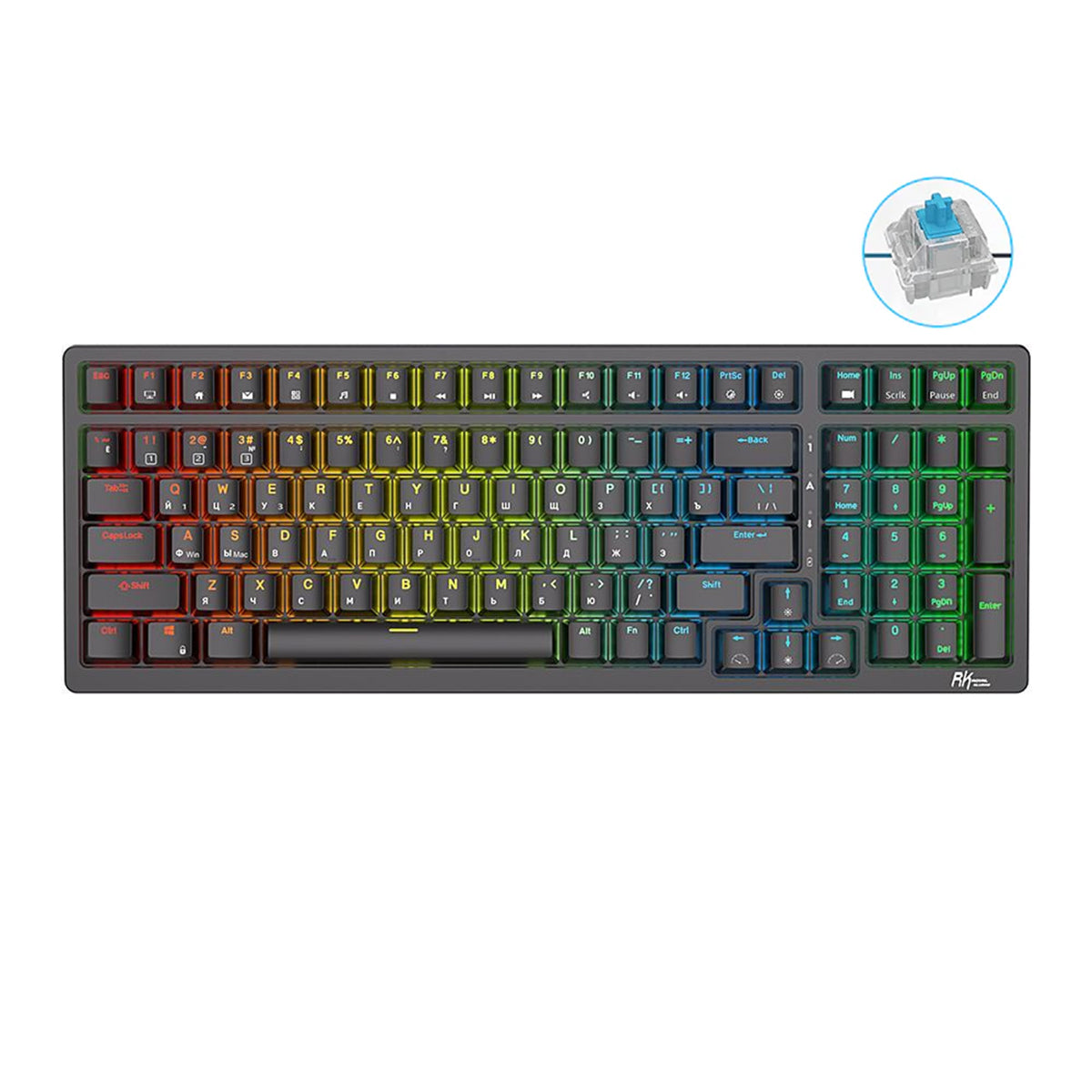 Royal Kludge RK98 Tri-Mode RGB 100 Keys Hot Swappable Mechanical Keyboard Black (Blue Switch)