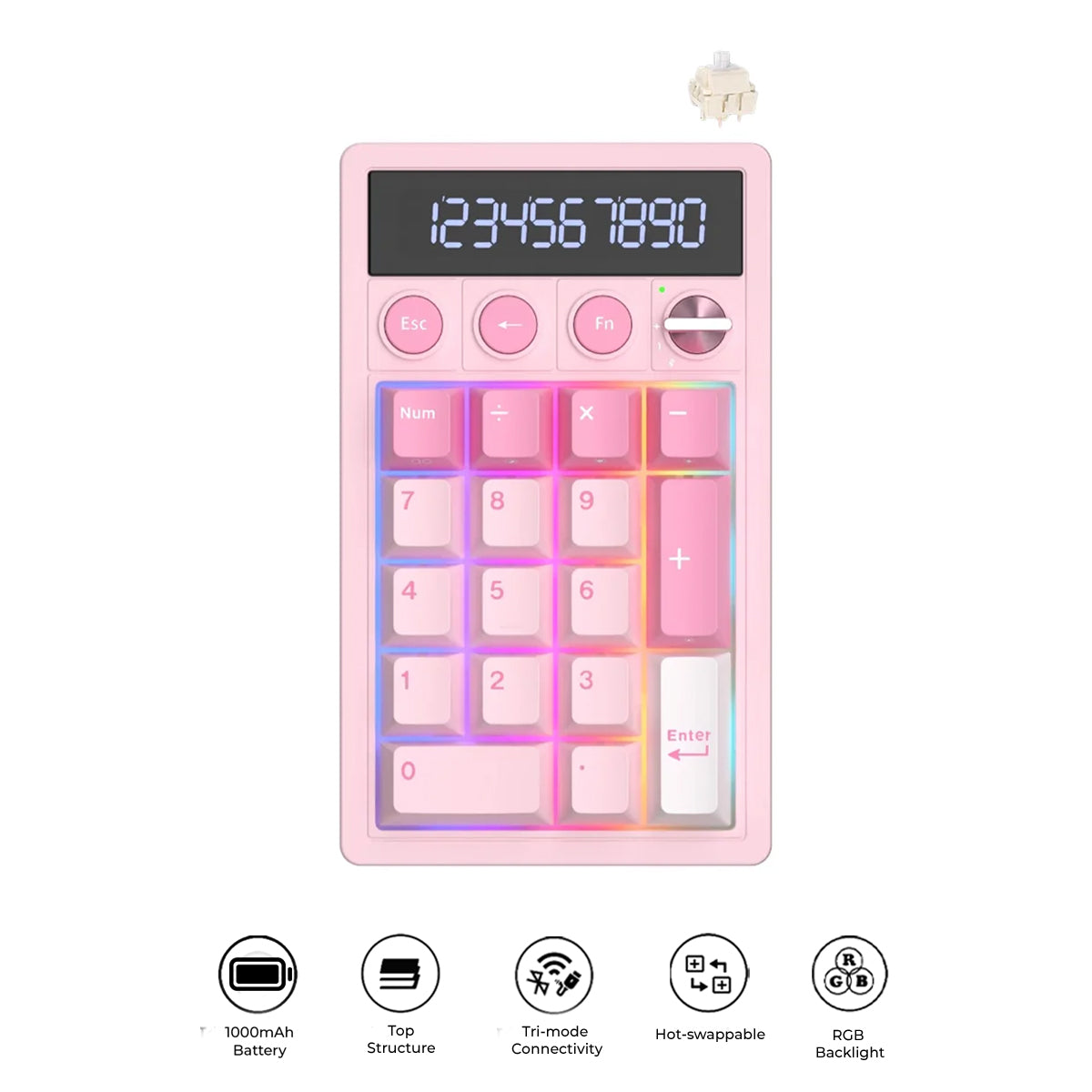 Royal Kludge M20 Tri-Mode RGB 2-in-1 Numeric KeyPad & Calculator Pink Melody (Cream Switch)