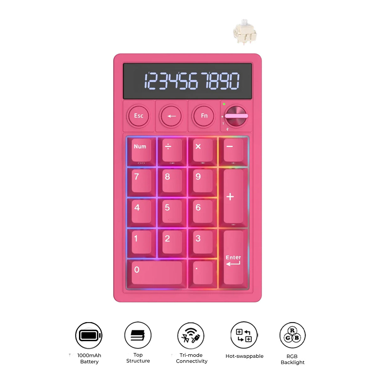 Royal Kludge M20 Tri-Mode RGB 2-in-1 Numeric KeyPad & Calculator Berry Red (Cream Switch)