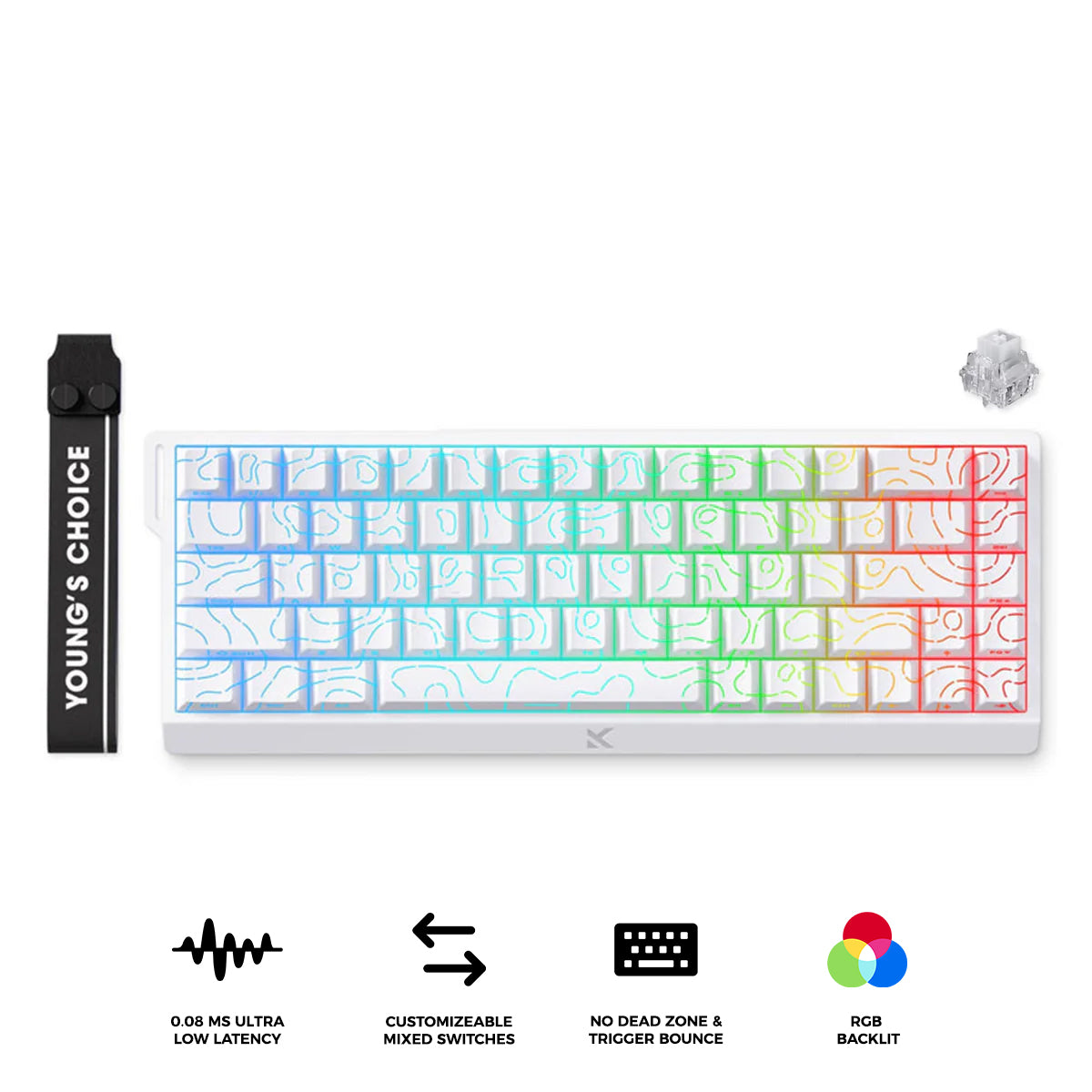 MCHOSE Ace 68 Esports Edition RGB Hot-Swappable Gaming Keyboard (White Contour Lines) (Ice Rhino Magnetic Switch)
