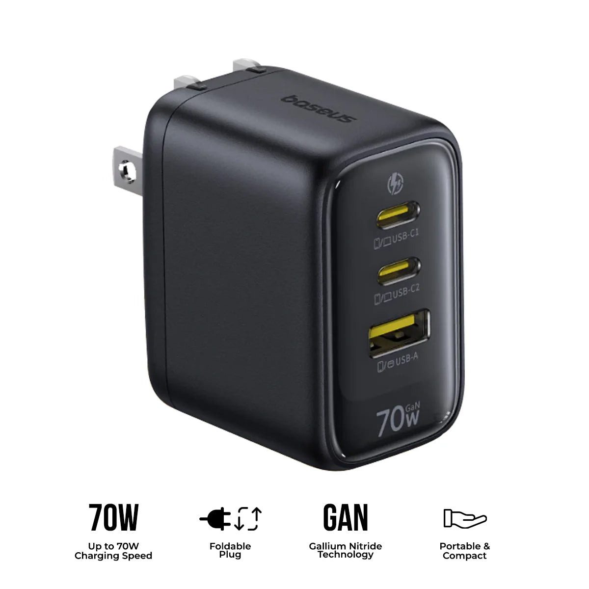 Baseus EnerFill FE22 Fast Charger 2C+U 70W (Cosmic Black) (E0123600)