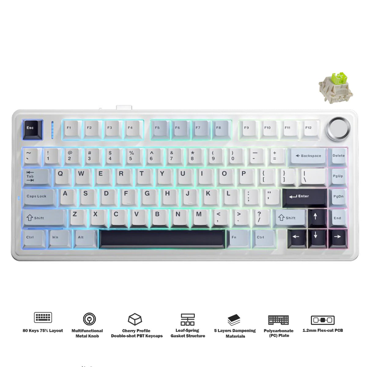 F75 2.4G Kabellose Mechanische Tastatur, Kabelgebundenes Gaming-RGB-Layout 75 %, OEM-* Dichtungsstruktur, Hot-Swappable-Tastatur, schreiboptimiert, Gaming-Büro-Tastatur, PC-Universal, für Geschenke