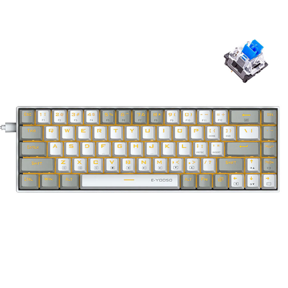 E-Yooso Z-686 Yellow Single Light 68 Keys Hot-Swappable Wired Mechanical Keyboard White/Grey