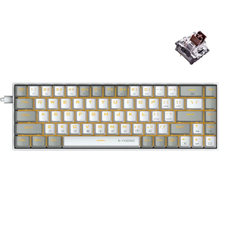 E-Yooso Z-686 Yellow Single Light 68 Keys Hot-Swappable Wired Mechanical Keyboard White/Grey