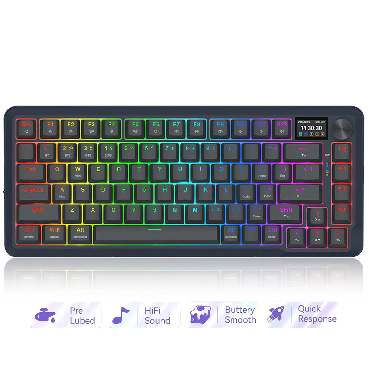 Redragon Flekact Pro Tri-Mode Gasket Mounted Mechanical Keyboard with Customizable Smart LCD Screen (K708-RGB-Pro)