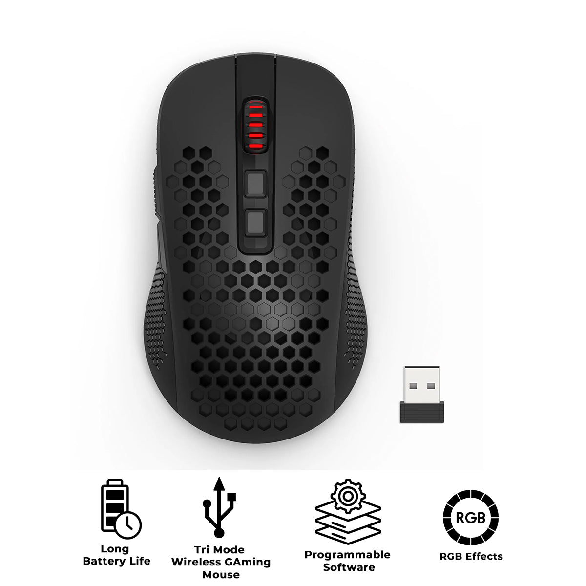 Redragon Hana M694 RGB Tri-Mode 72000DPI Lightweight Honeycomb Gaming Mouse (Black)