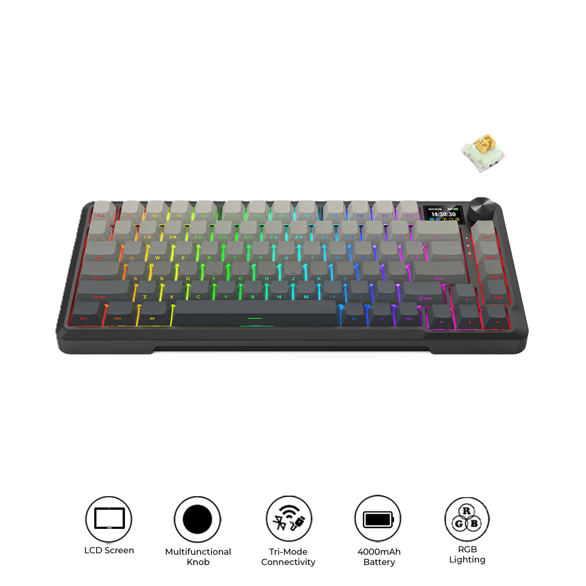 Redragon Behemoth K724SP-RGB-PRO Tri-Mode Gasket Mounted Mechanical Keyboard with LCD Screen (Gradient Grey) (Yolk RPC Linear Switch)