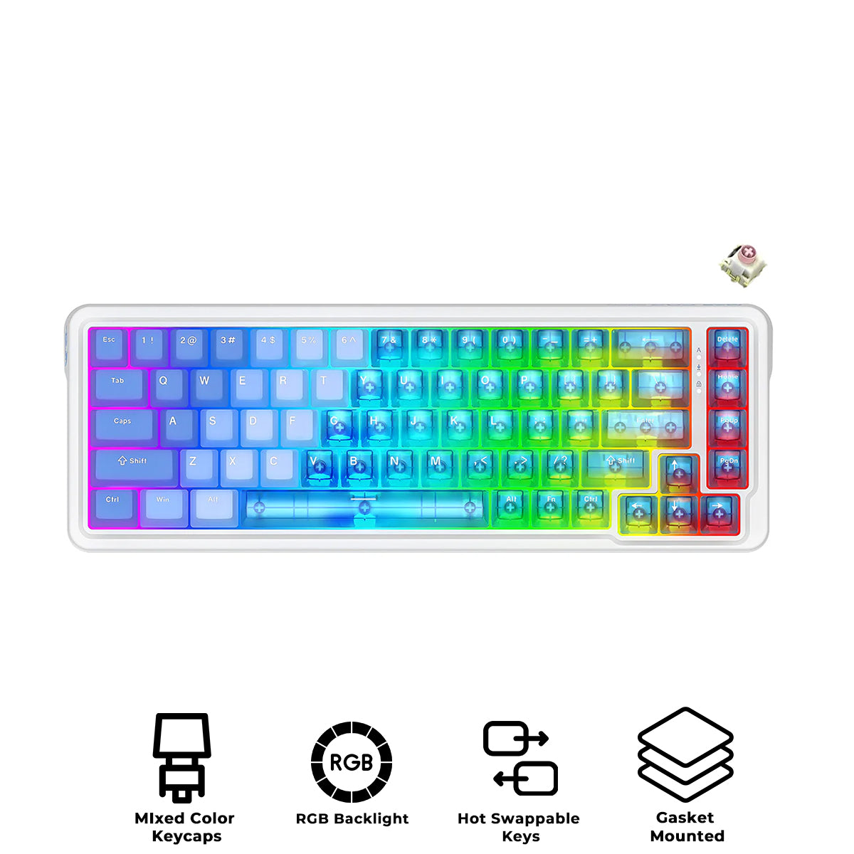 Redragon Nova Magnetic K709 RGB Hot-Swappable Wired 65% Keyboard with Rapid Trigger (UltraMag Magnetic Linear Switch) (White/Blue/Transparent)