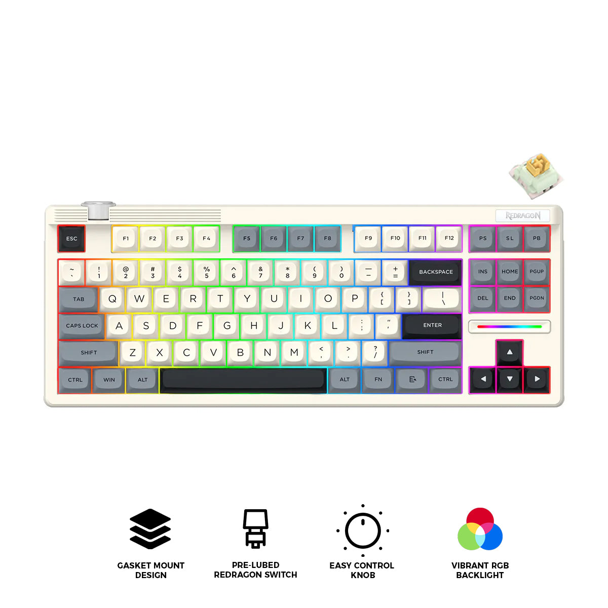 Redragon OTIIM Pro 3-Modes Connectivity 87 Keys Gasket Mechanical Keyboard (Black/Grey/White) (K729GBW-RGB-PRO)
