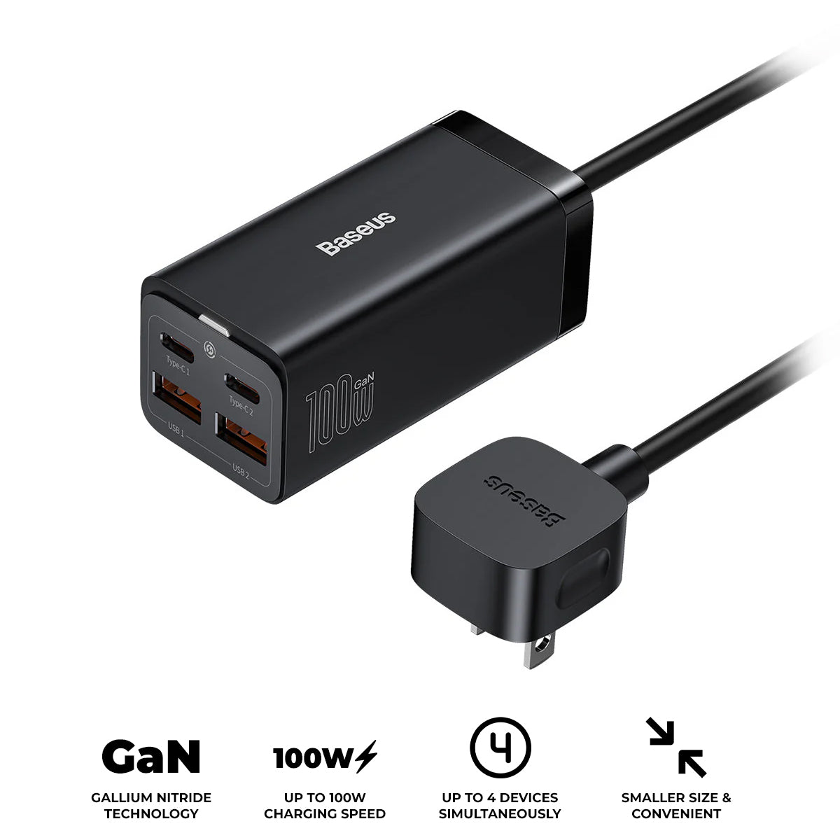 Baseus GaN3 Pro Desktop Fast Charger 2C+2U 100W US (Black) (CCGP000201)