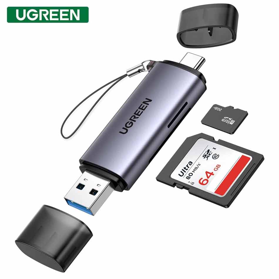 UGREEN USB-C/USB-A TO TF/SD 3.0 Card Reader With USB Power (Gray) (CM185/50706) - DataBlitz