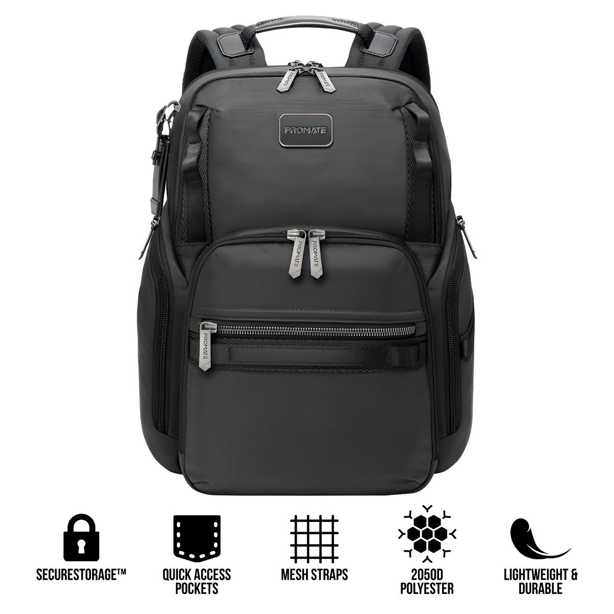 Promate Oracle-BP SecureStorage 15.6" Laptop Backpack with Multiple Compartments (Black)