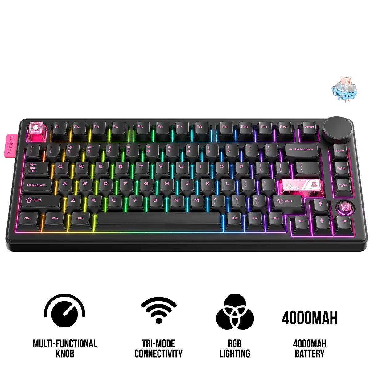 Onikuma MT706 Tri-Mode RGB 81 Keys Mechanical Keyboard with Knob