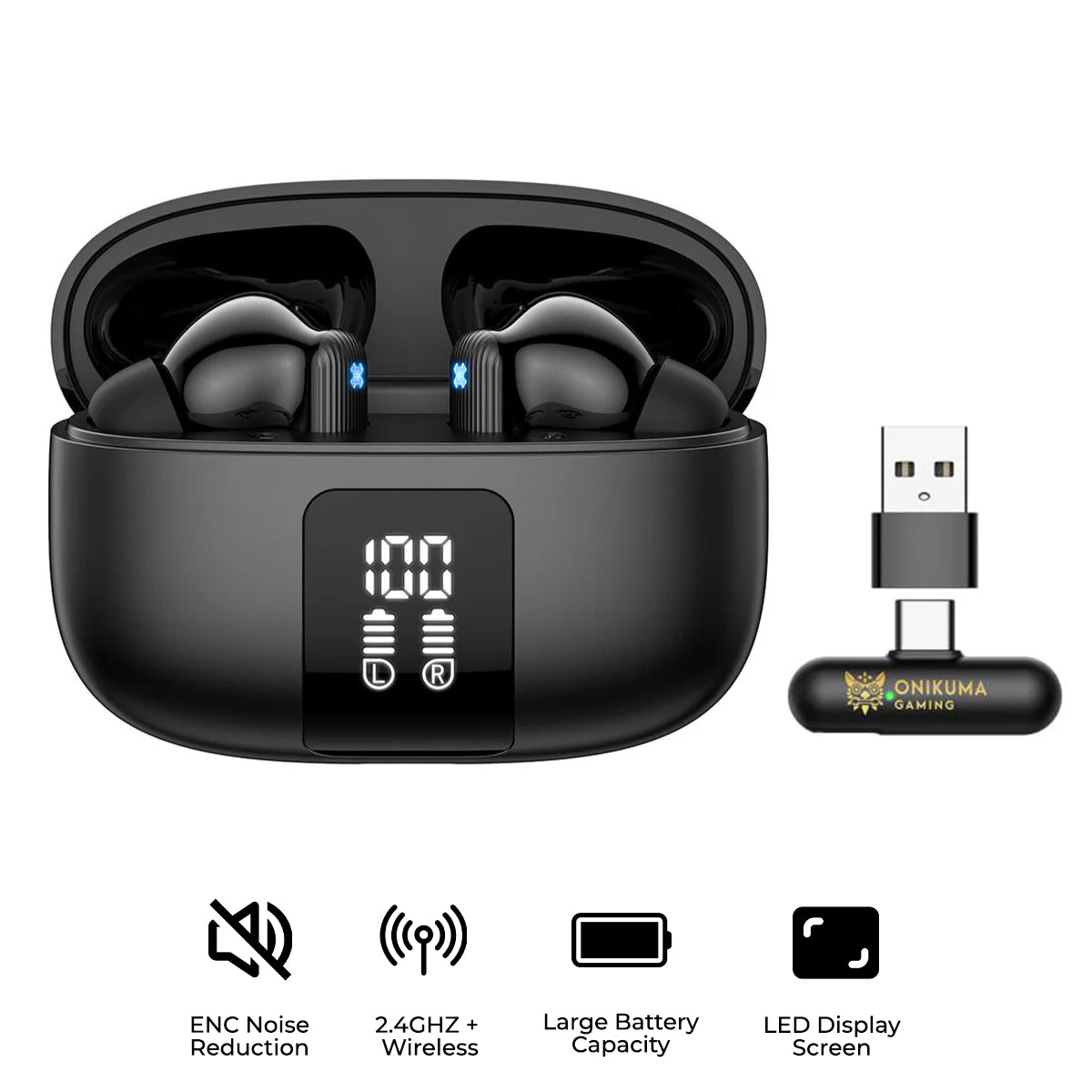 Onikuma TX612 ENC Dual Microphone Noise Reduction Wireless Earphones (Black)