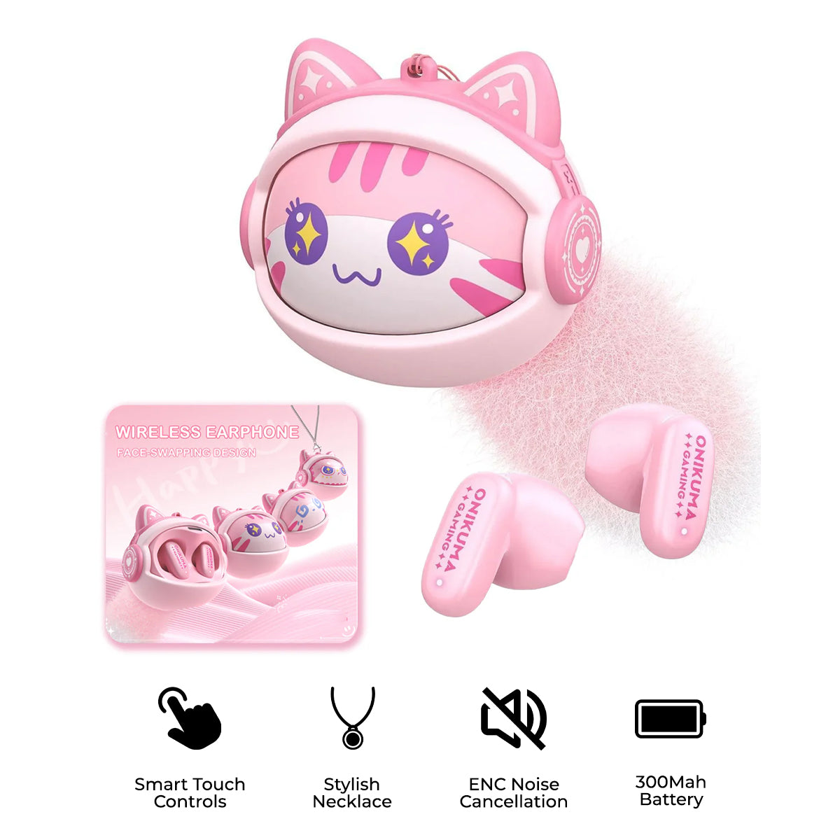 Onikuma TX603 ENC Dual Microphone Noise Reduction Wireless Earphones (Pink)