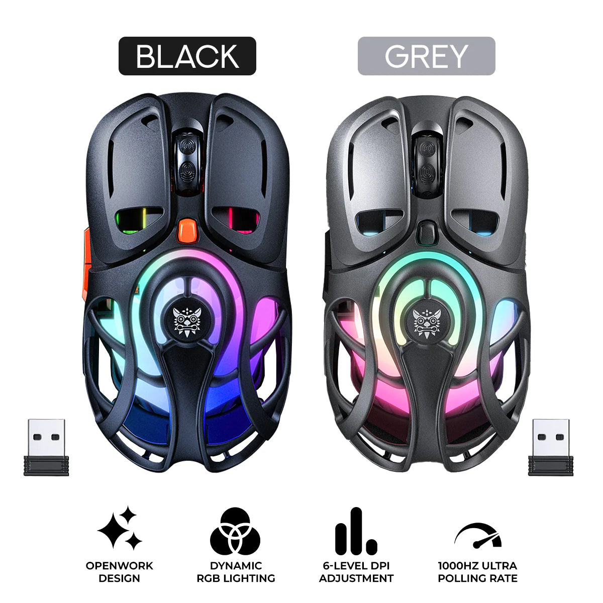 Onikuma DM02 Tri-Mode RGB Wireless Gaming Mouse (Black, Grey)