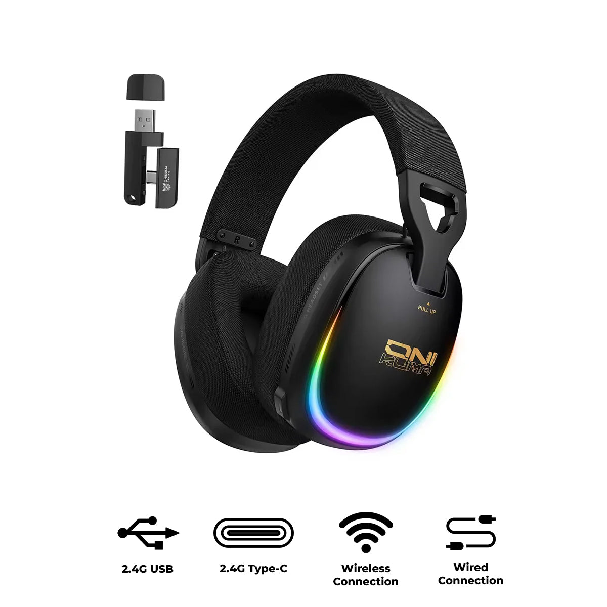 Onikuma GT805 4-Mode RGB Gaming Headset (Black, White)