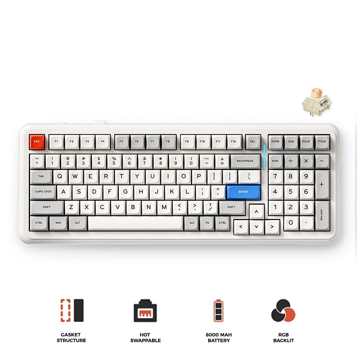 Mchose K99 V2 RGB Tri-Mode Hot-Swappable Mechanical Keyboard (Retro White) (Icy Creamsicle Switch)