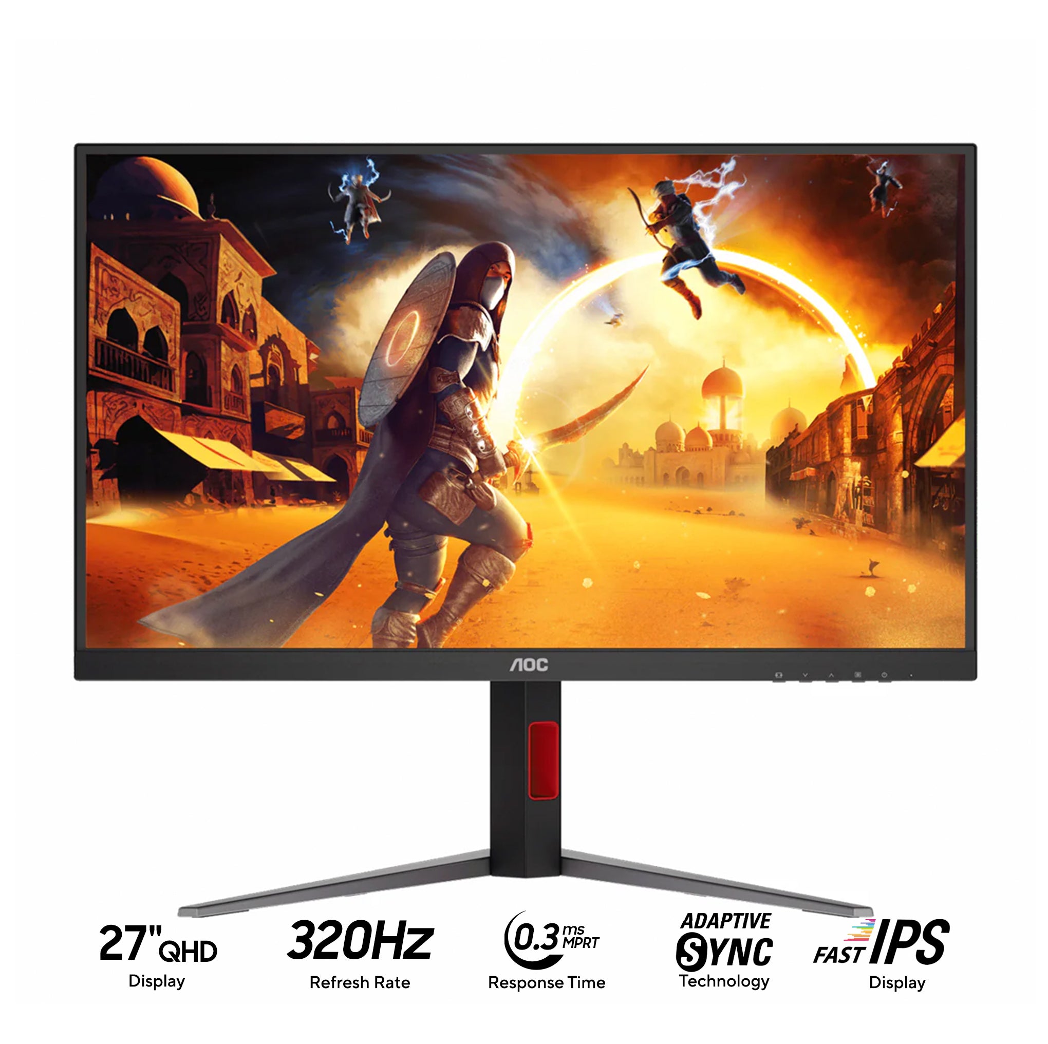 AOC Q27G4S/71 27" QHD (2560x1440) 320Hz 0.3ms MPRT IPS Adaptive Sync Gaming Monitor with Tilt, Height, Pivot & Swivel Adjustment (Black/Red)