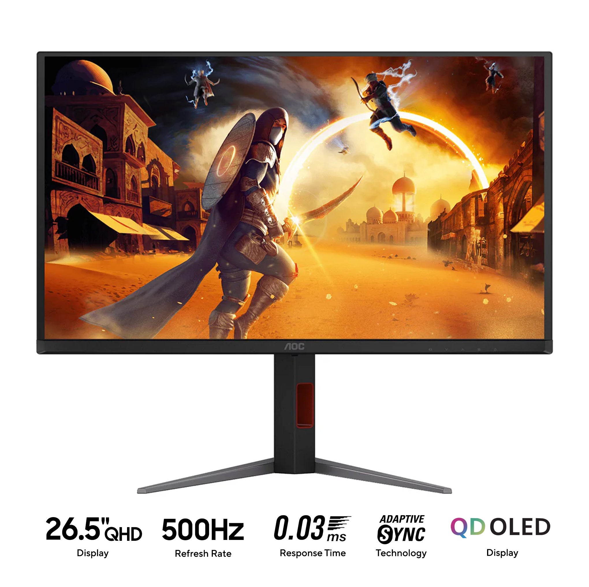 AOC Q27G4KD 26.5" QHD (2560x1440) 500Hz 0.03ms Adaptive-Sync QD-OLED Gaming Monitor with Tilt, Height & Swivel Adjustment (Black/Red)