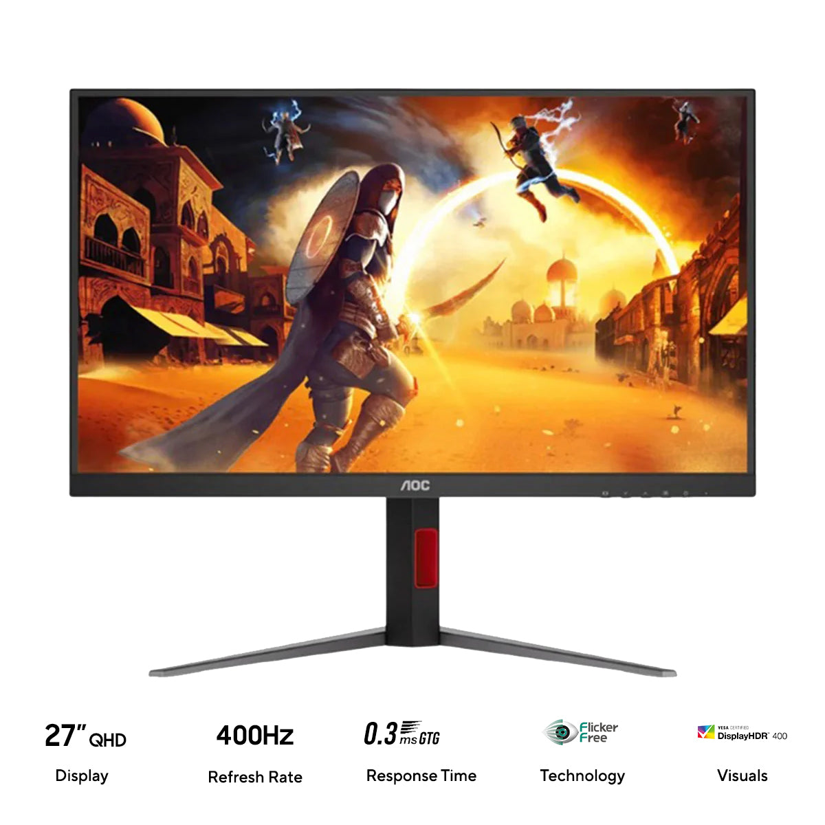 AOC CQ27G4S/71 27" QHD (2560x1440) Dual Mode (QHD 320Hz or HD 400Hz) 0.3ms (MPRT) / 1ms GTG VA Gaming Monitor with Tilt/ Height/ Swivel Adjustment (Black & Red)