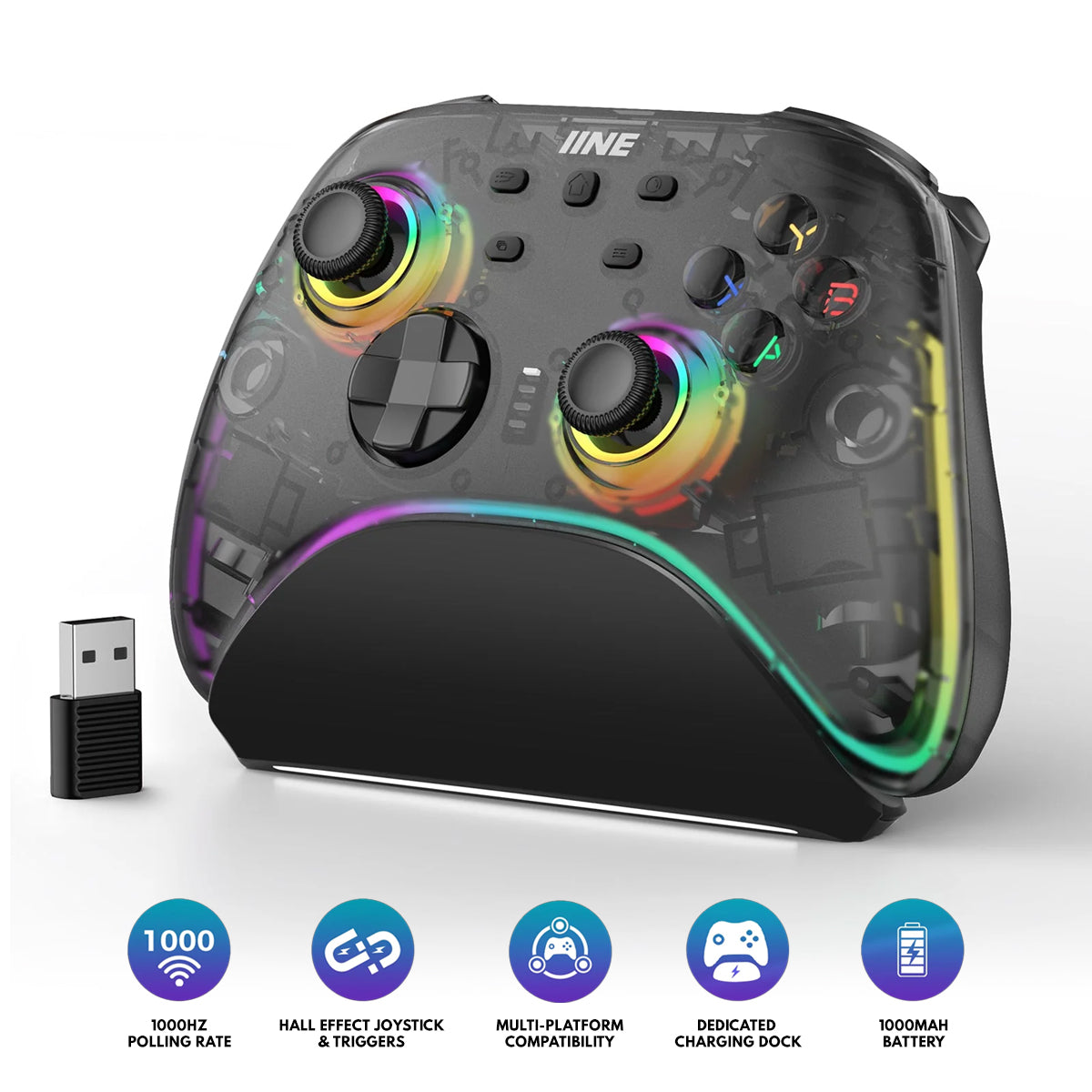 IINE Hecate Transparent Black Wireless Controller With Charging Dock (L1044)
