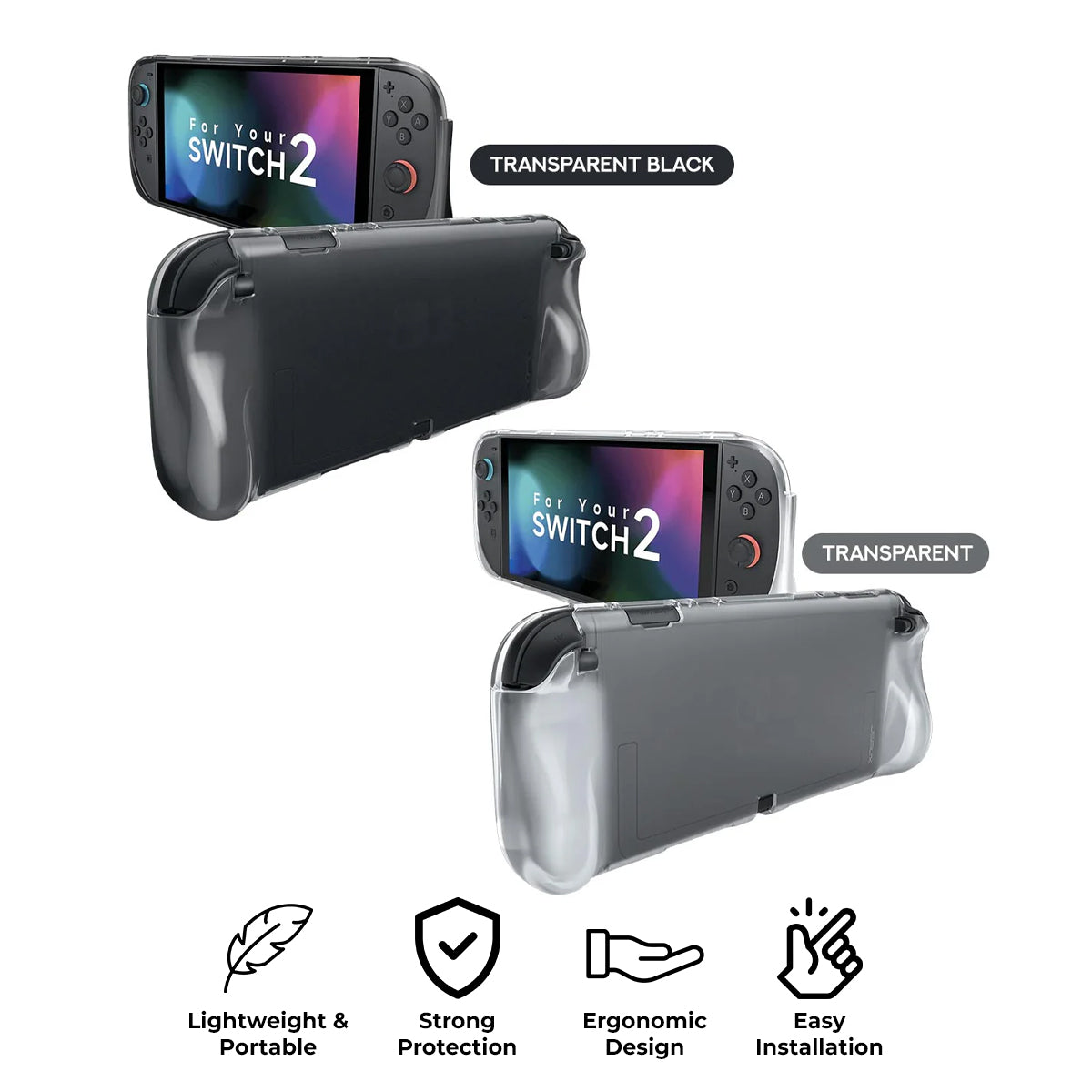 JSAUX Integrated Soft TPU Protective Case for Nintendo Switch 2 (Transparent Black, Transparent) (PC0115)
