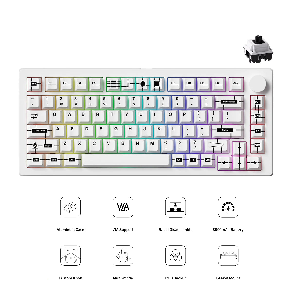 MonsGeek M1 V5 VIA The Runner System Aluminum Case Multi-Mode RGB Hot-Swappable Mechanical Keyboard (Akko V3 Piano Pro Switch)