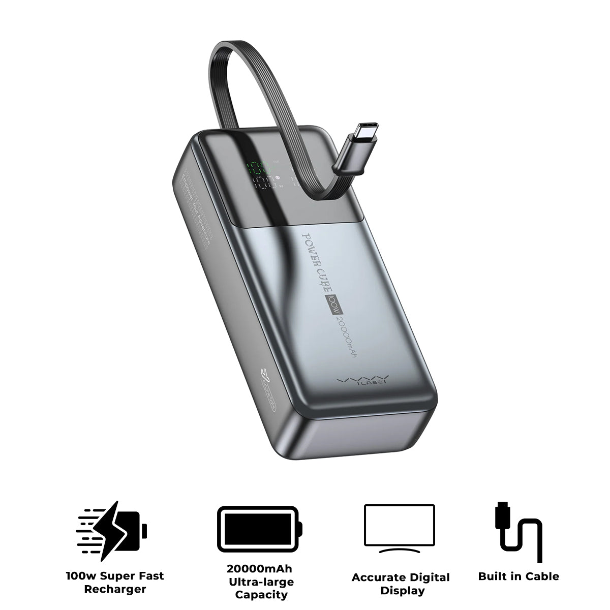 Vyvylabs Power Cube Pro Digital Display Power Bank 20000mAh 100W