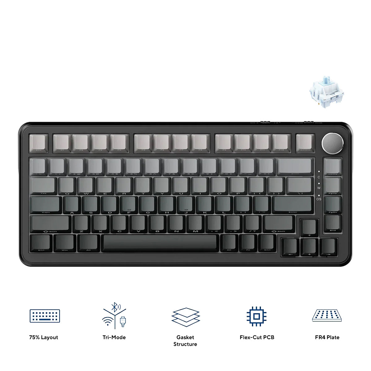 Ajazz AK820 Max RGB Tri-Mode 75% 82-Keys Gasket-mounted Hot Swappable Mechanical Keyboard (Gradient Grey) (Sea Salt Switch)