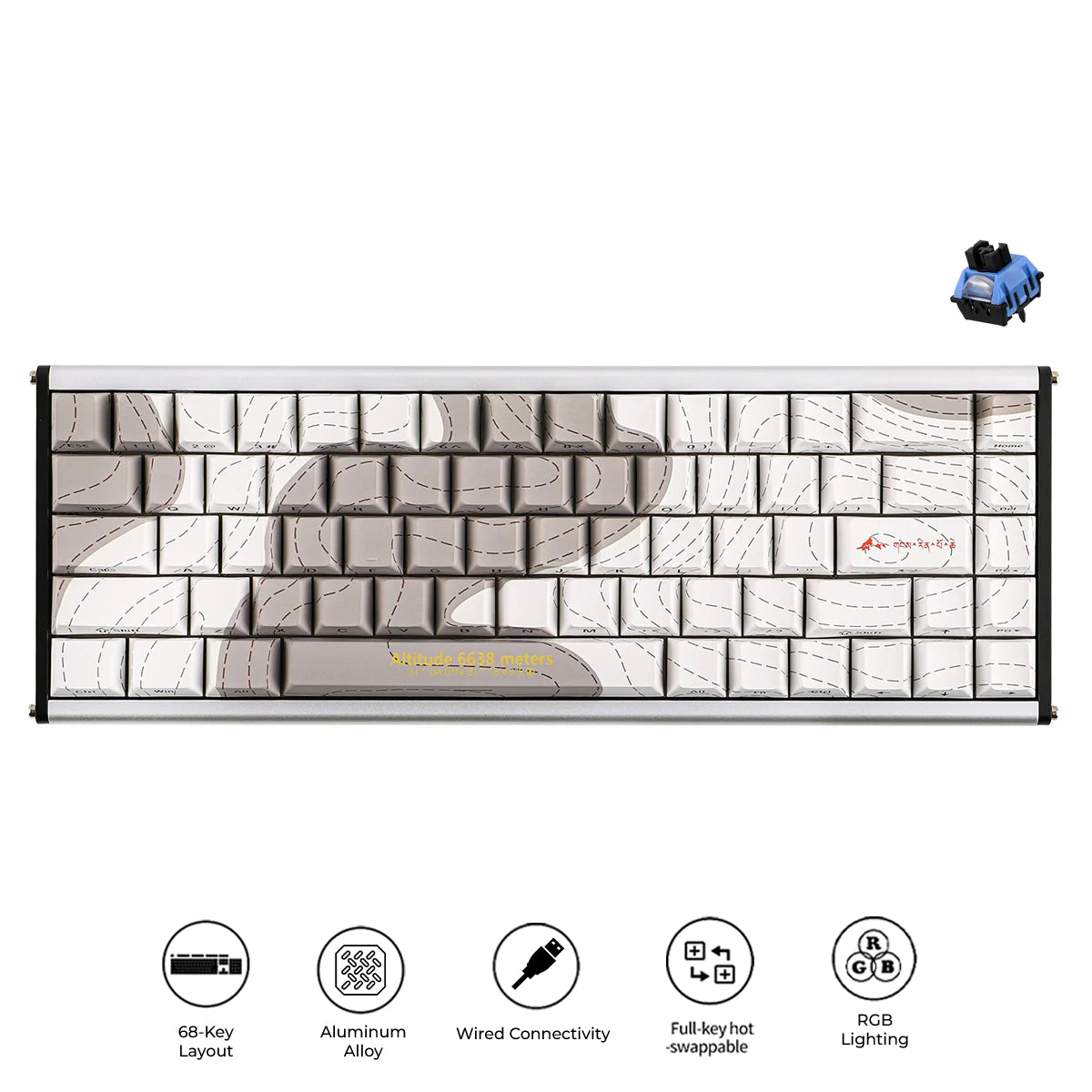 Ajazz ALUX68 Max RGB Wired 68-Keys Aluminum CNC Case Hot-Swappable Mechanical Keyboard (Mount Kailash: The Ryhthm of Snow and Rock) (Aquarius Magnetic Switch)