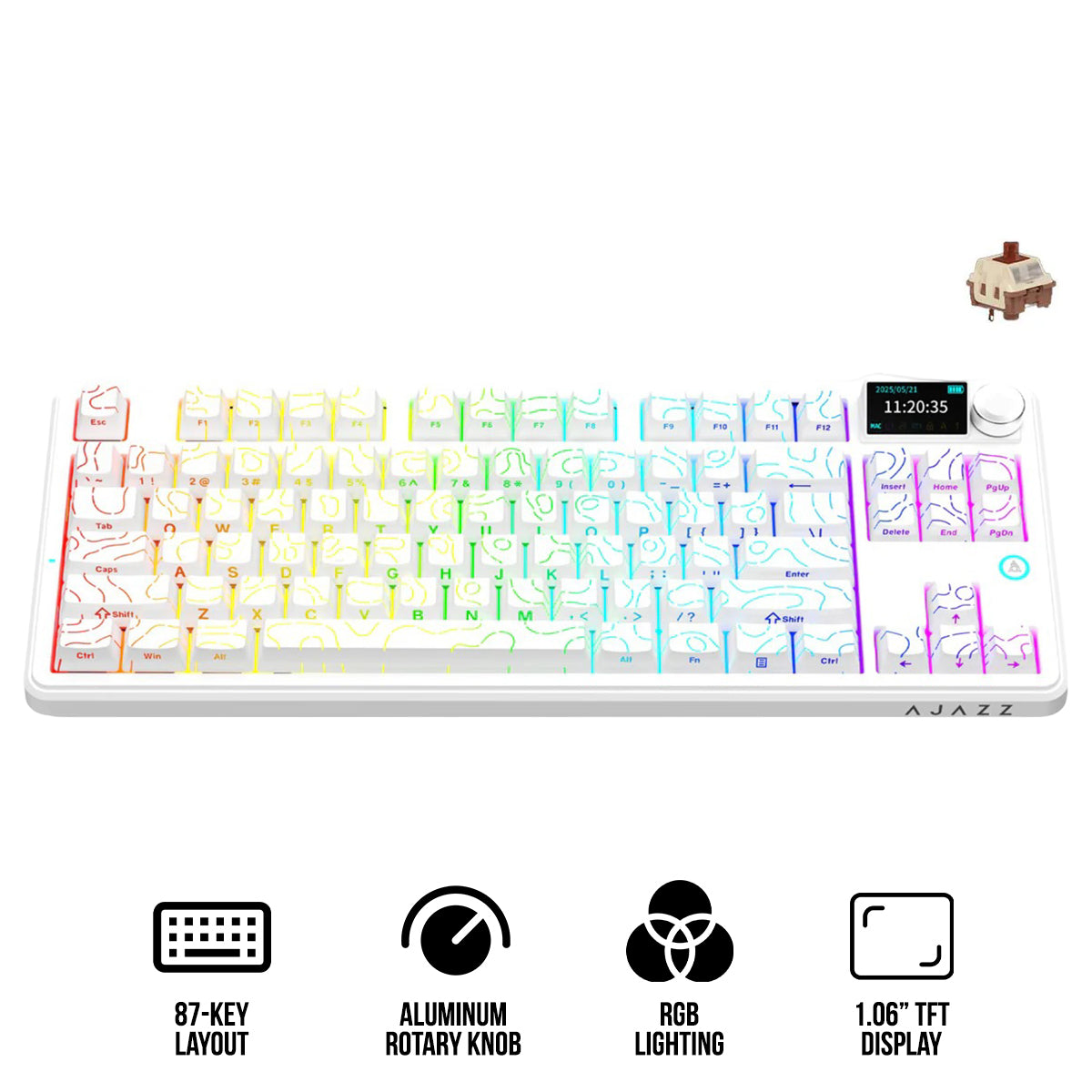 Ajazz AK870 V2 RGB Tri-Mode 87-Keys TKL Gasket-mounted Hot Swappable Mechanical Keyboard (White Contour) (Maillard Switch)
