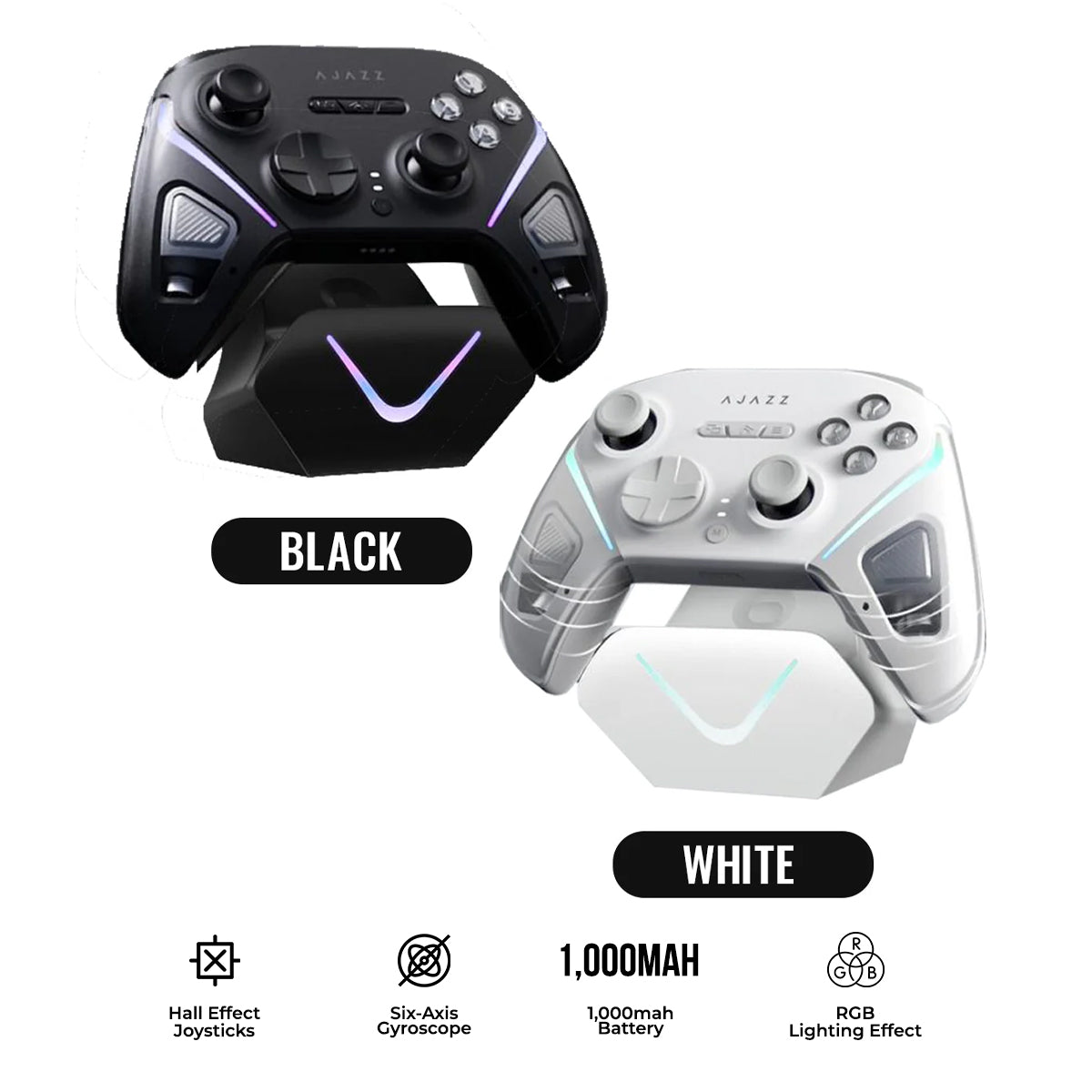 Ajazz GP100 Tri-Mode Gamepad Set with Hall Effect (Black, White)