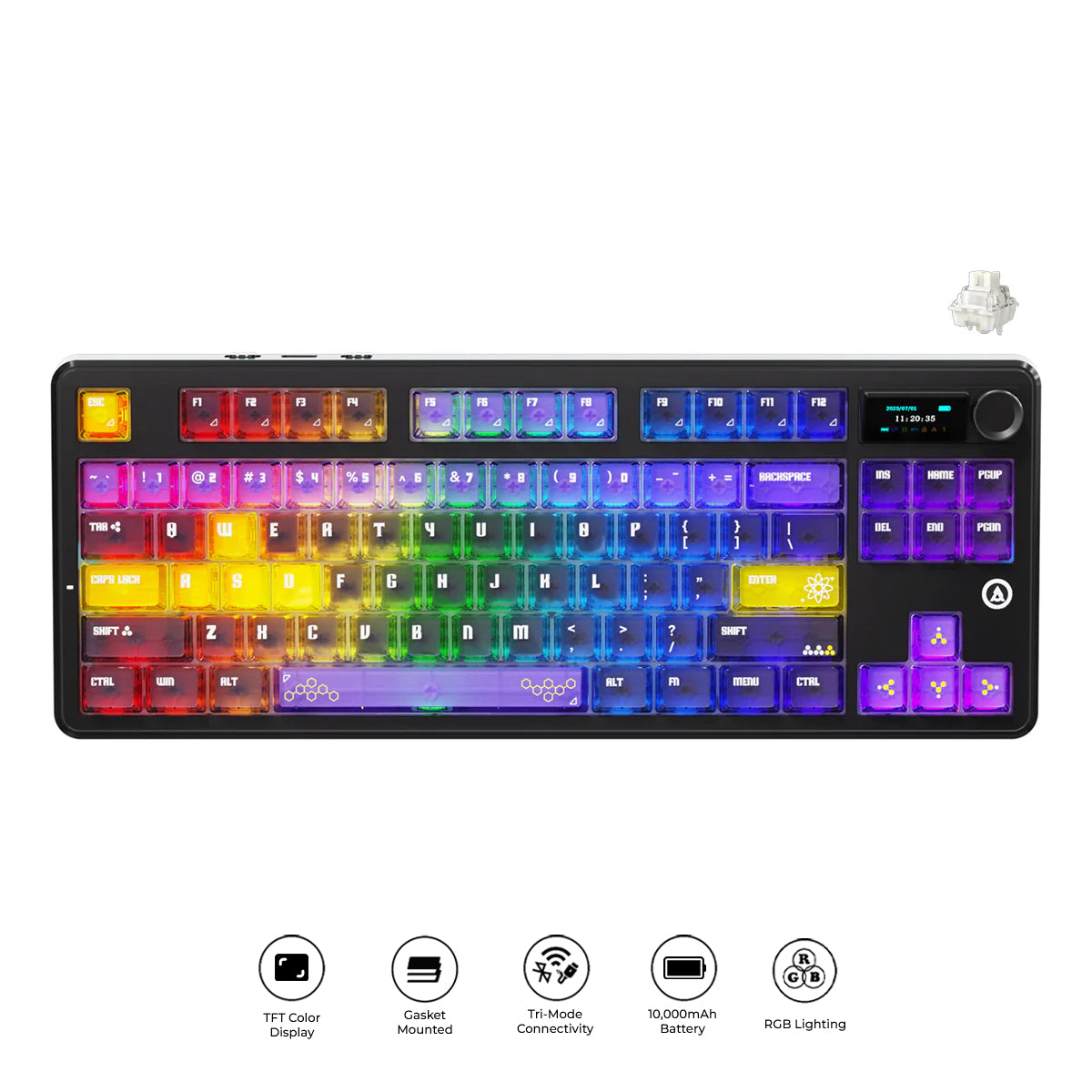 Ajazz MK87 Pro RGB Tri-Mode Mechanical Keyboard (Transparent Yellow-Purple Deep-Purple)
