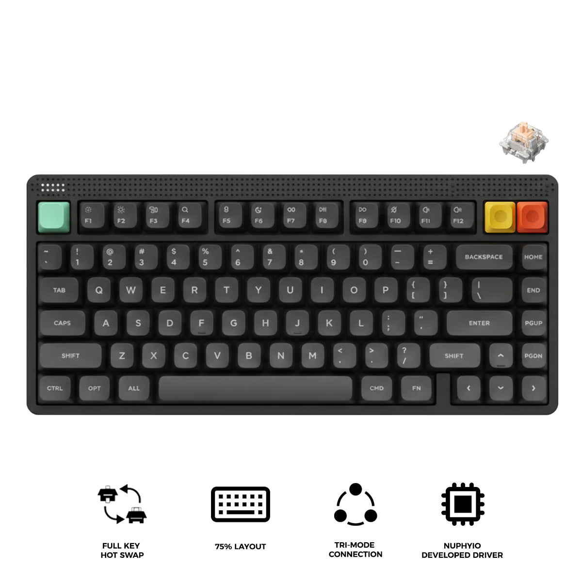 NuPhy Node75 High-Profile Hot-Swappable 82-Key Tri-Mode Wireless Mechanical Keyboard