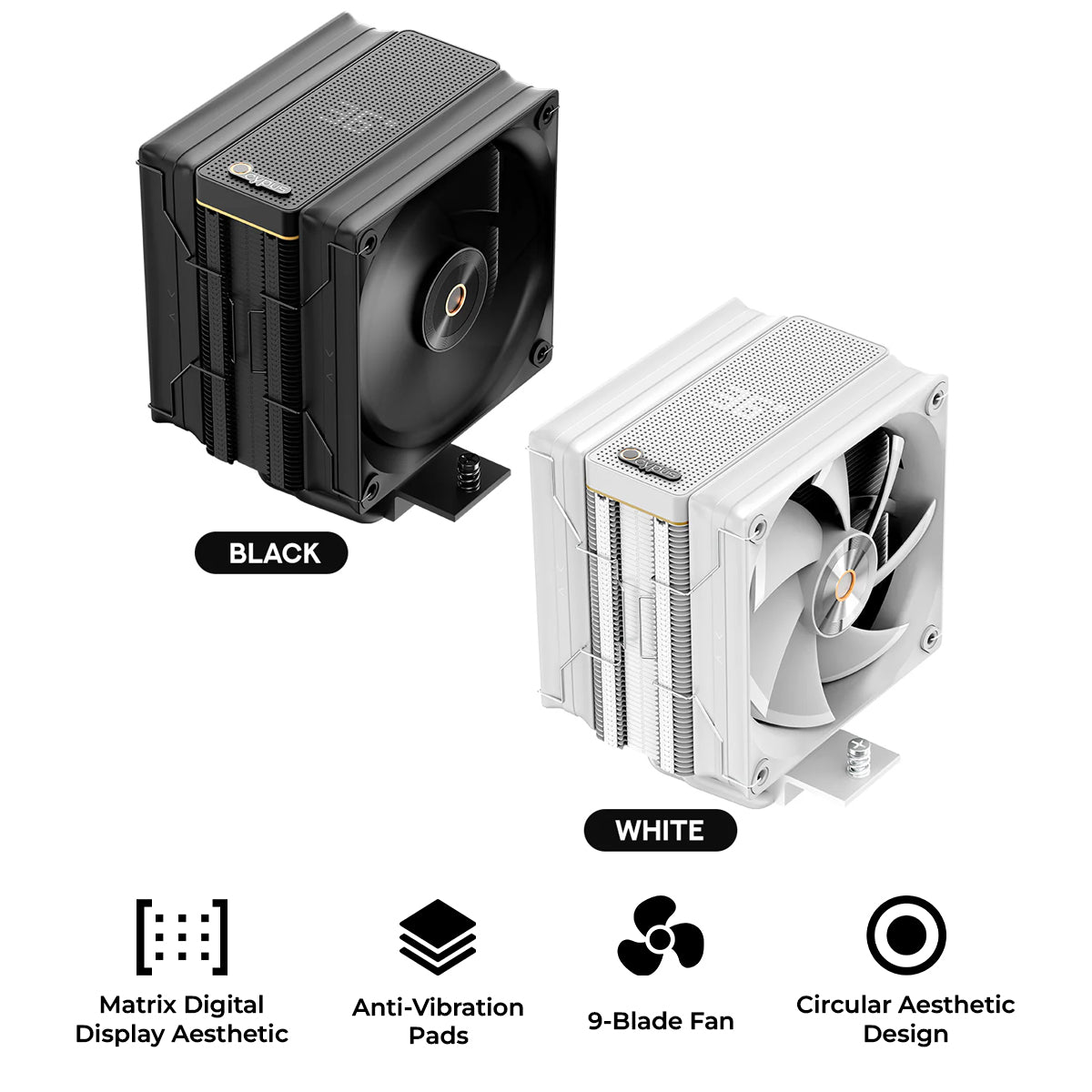 Ocypus Iota A40 Dual Fan 4 Heat-Pipes Single Tower Air Cooler with Dot-Matrix Digital Display (Black, White)